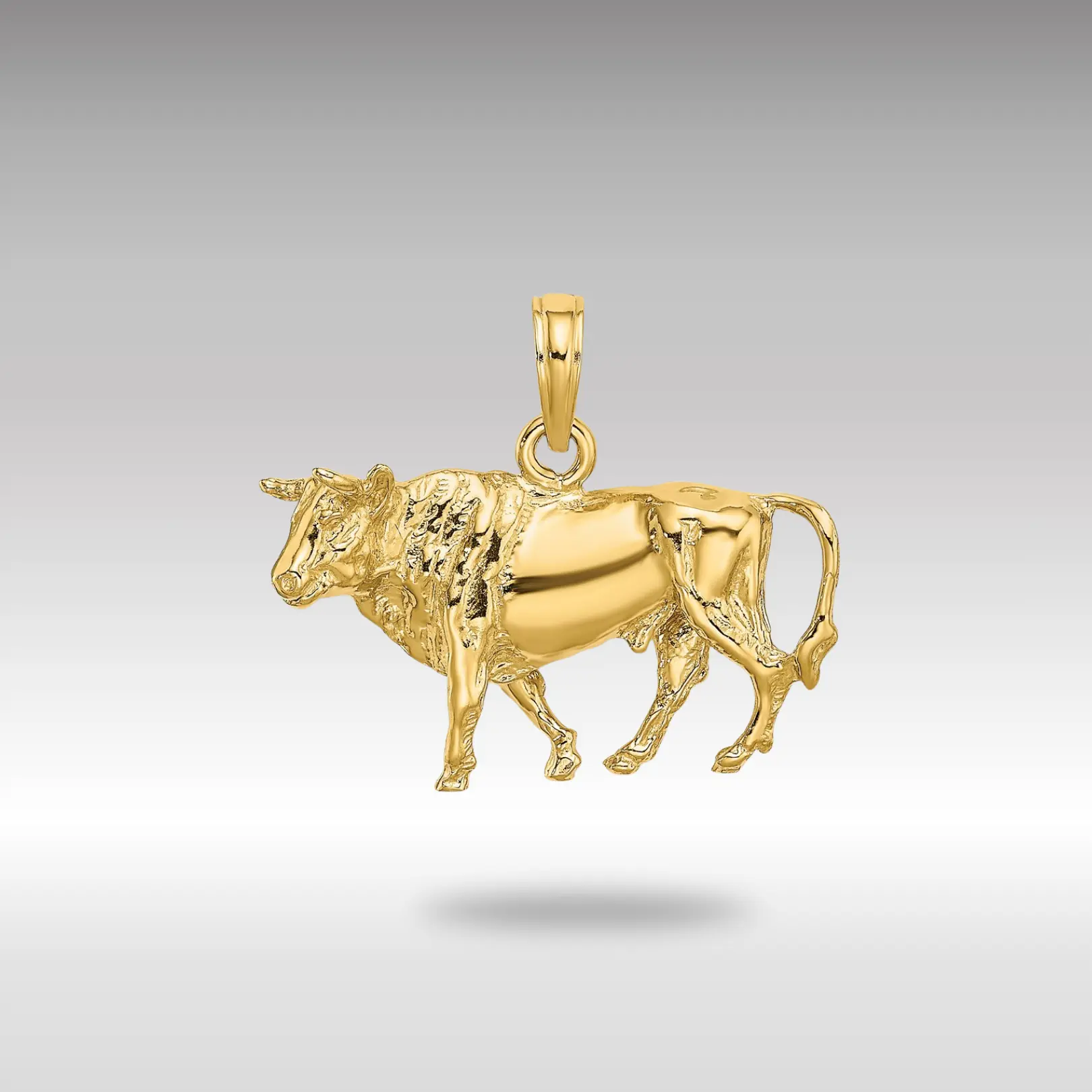 14K Gold Large 3D Bull with Horns Pendant - Model K6521