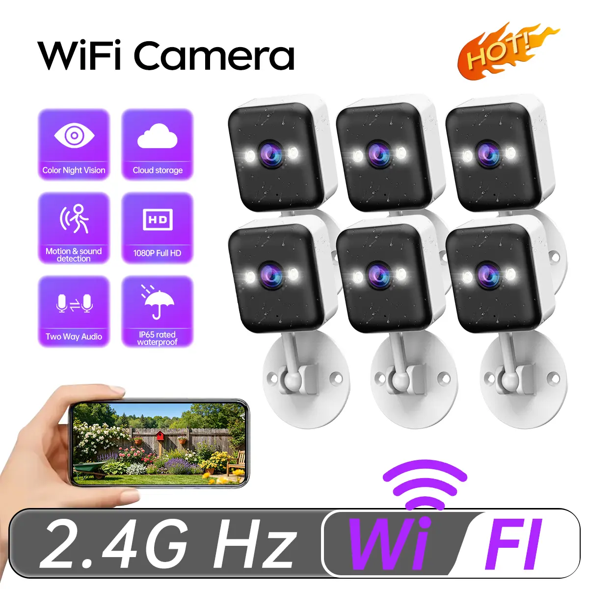 【JOOAN WiFi MINI 1080P FHD Camera】Indoor And Outdoor Waterproof 2.4G WiFi Security Surveillance, 1 Year Warranty, Can Still Monitor Without Network, Home & Outdoor Use, Color Night Vision, With Spotlight And Two-Way Audio, Easy And Quick Installation