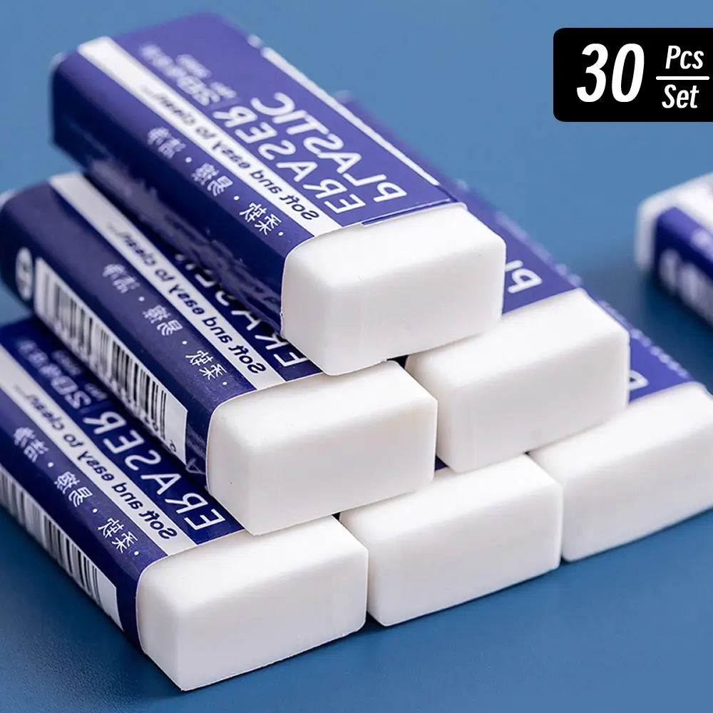 10/30pcs 2B Eraser Clean and Mess Free Student Exam Office Sketch Soft Eraser for Kids Correction Supplies Pencil Rubber Writing Stationery Pastel Eraser Set School Stationery