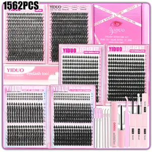 10 Styles Lash Clusters Kit Fairy-A/B/ Volume/ 40D/60D/100D/150D/Bottom False Eyelash Extensions, Diy False Eyelashes, 1562Pcs with Lash Bond & Seal, Lash Remover, Lash Tweezers, Eyelash Brush for Beginners