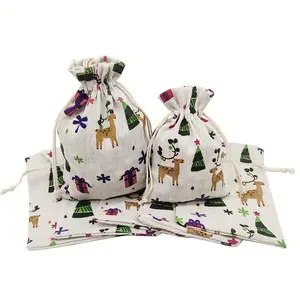 Guopei02 10-Pack Christmas Deer Drawstring Bags, Multipurpose Gift Pouches, Holiday Presents
