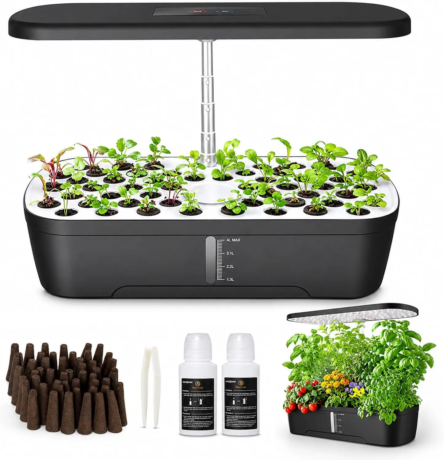 52-Pod Smart Hydroponics Growing System, Indoor Herb Garden with Auto Timer, 24W Full-Spectrum Grow Light, 4L Water Tank, Quiet Pump, Height-Adjustable for Herbs Veggies in Kitchen & Office