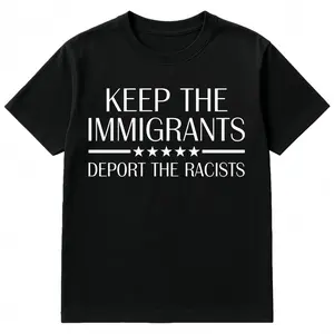 Women's Anti-Racism Graphic Short-Sleeve T-Shirt - "Keep The Immigrants Deport The Racists" Statement Top, Round Neck, Fitted, Casual Shirts for Women, Summer Outdoor Wear