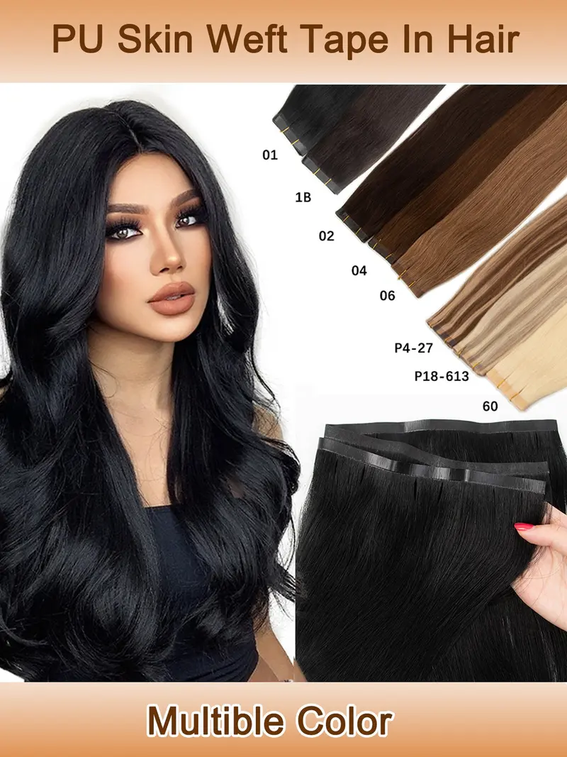 PU Skin Weft Tape In Human Hair Curtain Width 80cm, Length 12-20 Inches, Real Human Hair Extensions, Multiple Wear Styles, Invisible Film Natural Fit