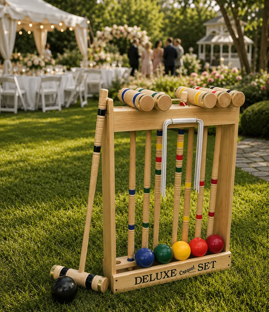 CROQUET SET & CADDY - 6 Player 32" Maple & Brass Amish Handmade USA