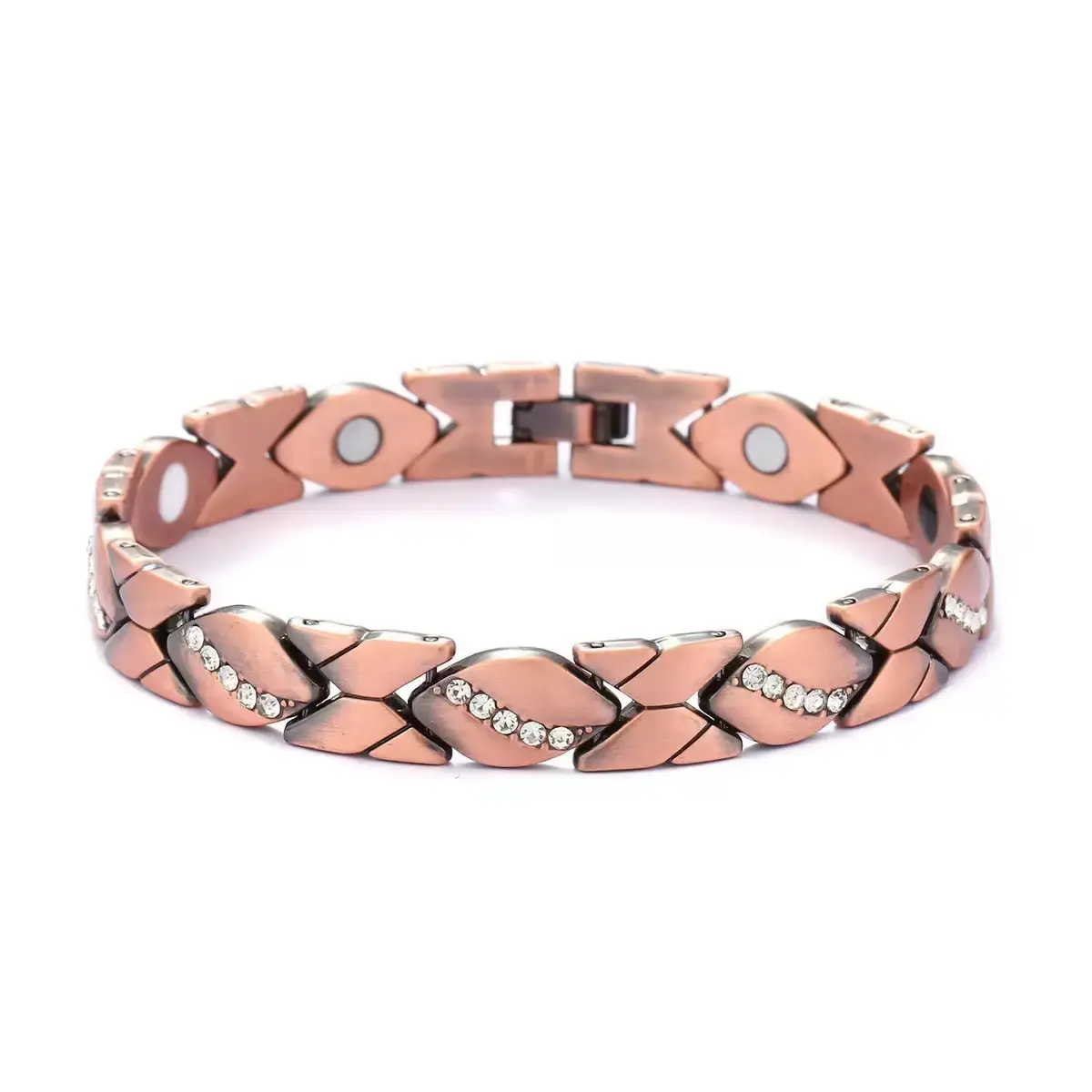 Red Copper Magnetic Bracelet with Crystal Accents, an Adjustable Unisex Wristband for Magnetic Therapy and Joint Pain Relief, Adjustable Size, Magnetic Wristband