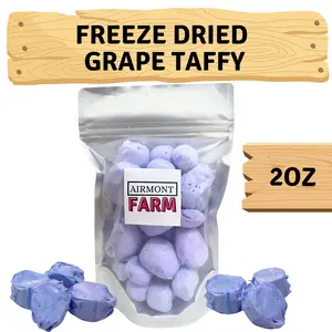 Freeze Dried Candy Grape Salt Water Taffy 2 oz - Cut To Bite Sized Pieces - Ships In Box - Deliciously Crunchy, Intense Flavor, Lightweight Snack