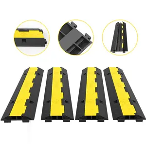 【Spotlight Day】VEVOR Cable Protector Ramp, 4 Packs 2 Channels Speed Bump Hump, Rubber Modular Speed Bump Rated 11000 LBS Load Capacity, Protective Wire Cord Ramp Driveway Rubber Traffic Speed Bumps Cable Protector