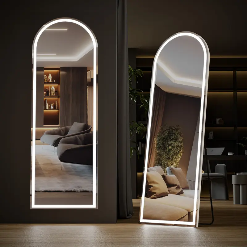 【Valentine's Day Gifts】Floor Mirror Stand Mirror Full Length with LED Lights, Floor Mirror Dimming & 3 Color Lighting