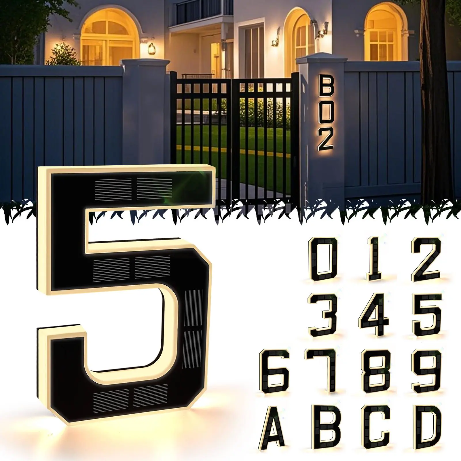 Solar Lighted House Numbers 9 Inch Waterproof LED Address Signs for Outside Modern House Numbers with Large Personalization Options,Decorate your door number, DIY personalisation.Modern Farmhouse Illuminated Sign Light
