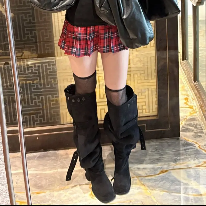 Belt-Buckle Over-the-Knee Heeled Boots