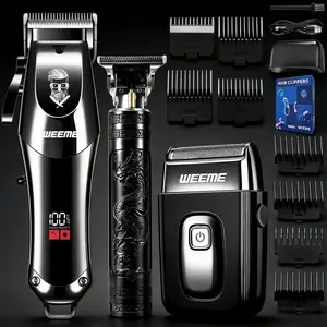 WEEME Men's Electric Hair Clipper Set, Cordless clippers set: LED digital display + T-shaped blade for gap-free trimming, sharp, precise, no-pull performance, Cordless & portable, ideal for haircutting, beard trimming, Barber Equipment