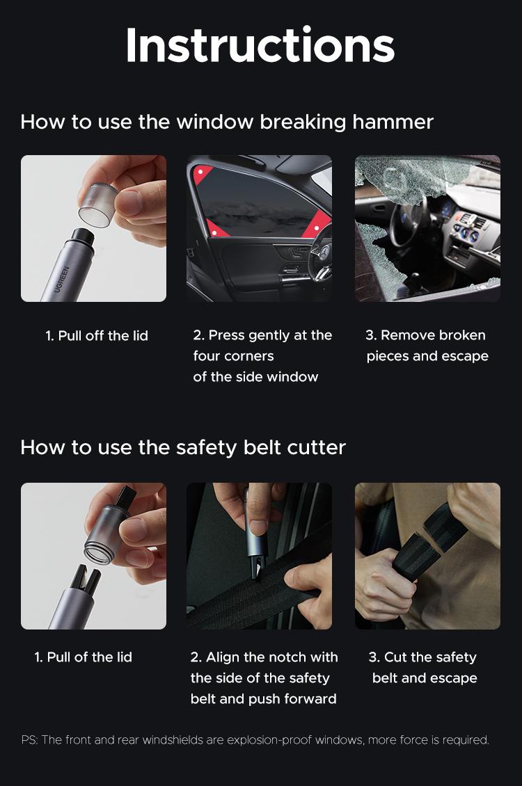 (Buy 1 Get 1 Free) UGREEN 2-in-1 Seatbelt Cutter and Window Breaker,Car Hammer Seatbelt Cutter Window Breaker Emergency Escape Tool, Safehammer Glass Breaker for New Cars,Black，TikTokShopBlackFriday ,TikTokShopHolidayHaul