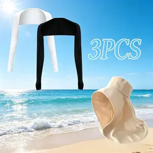 Sun Protection Arm Sleeves 2 Pairs + Hat UV Blocking Cooling Arm Guards with Thumbholes Provides Full Hand Coverage Ideal for Golf Hiking and Gardening
