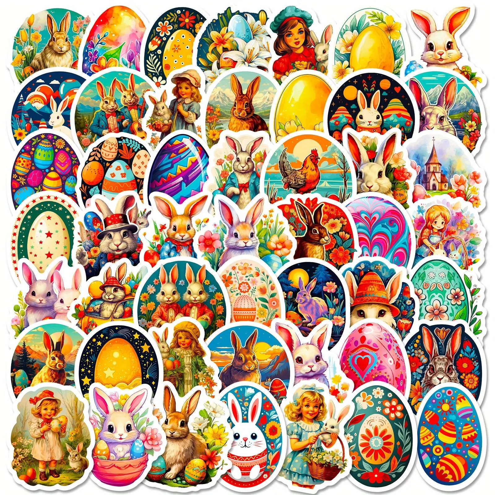 50 Easter Bunny and Eggshell Stickers - Vintage Inspired, Easter Egg Bunny Doodle Stickers with Cute Aesthetic Doodles for DIY and Gifts, Crafts Cup Stickers, Cute Stickers, Sticker Packs, Sticker Set, Stickers for Scrapbooking