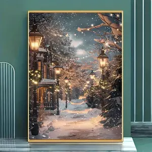 Enchanting Winter Wonderland Canvas Art - Warm Glow Christmas Scene, Creative Wall Decor Poster for Living Room, Bedroom, and Bathroom, Unframed, Perfect for Holiday Decor - Ideal Gift for Christmas Decoration Photo Ornaments Artistic Print