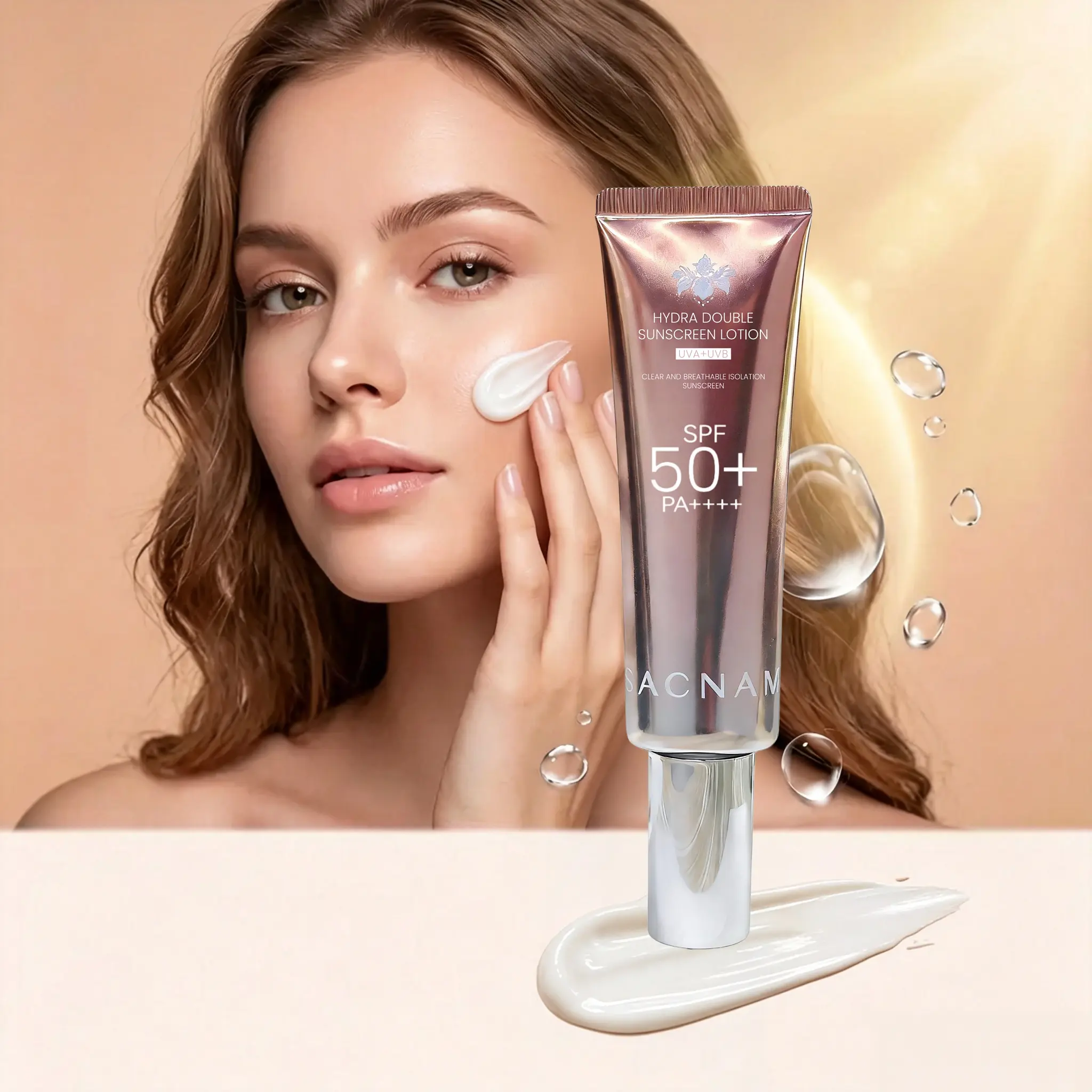 SACNAM SPF50+ PA++++ No White Cast Sunscreen, 12H Waterproof Oil-Free Facial Sun Lotion for Daily Outdoor Use