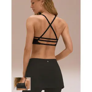GLOWMODE FeatherFit Morning Glow Crisscross Open Back Removable Cups Square Neckline Strappy Sports Bra Low Impact Yoga Pilates Studio Gym Workout Daily Active Wear