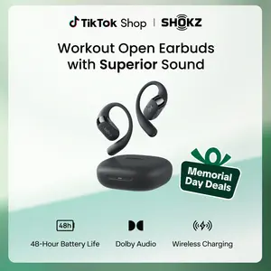 SHOKZ New OpenFit 2+ Open-Ear Headphones, Dolby Audio Enabled, Comfortable Earbuds with Soft Ear Hooks, 48H Playtime, IP55 Water-Resistant, USB-C Fast Charging, Wireless Charging