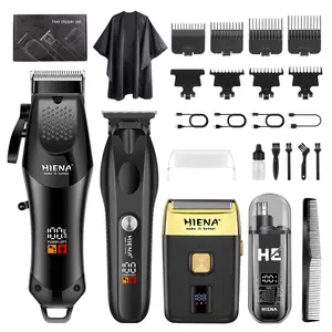 Hiena Professional Men's Set, Barber Clippers Set, USB Rechargeable Wireless Kit with Beard Trimmer, Portable Design, Perfect Gift for Father's Day