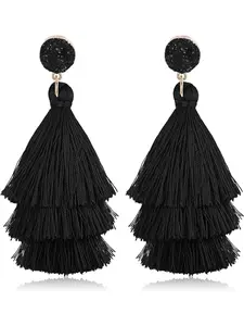 Tassel Statement Earrings for Women Clip On Drop Earrings Colorful Bohemian Tiered Tassel Druzy Dangle Drop Earrings Non Piercing Jewelry Birthday Christmas Valentines Day Gift