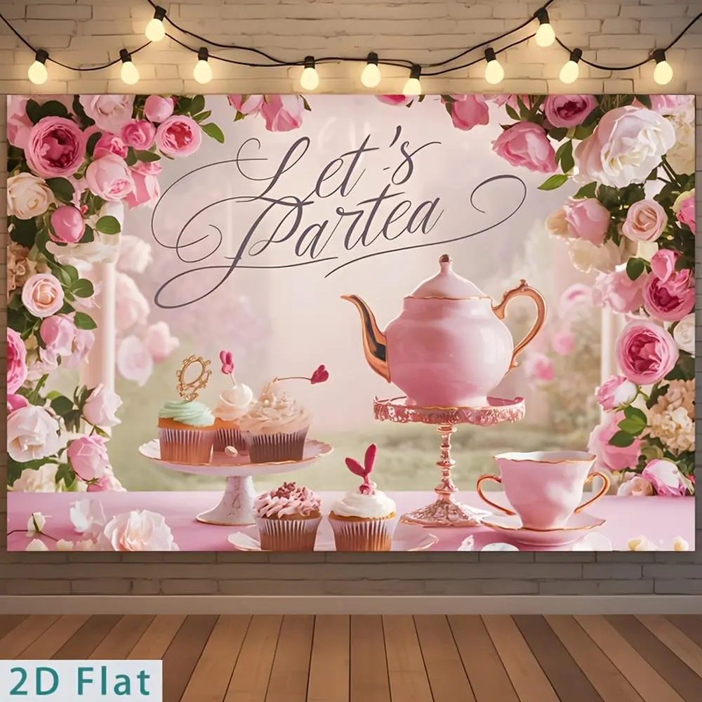 2D Flat Polyester Floral Photography Backdrop Banner - HD Digitally Prints, Blush Pink Artificial Roses, Soft Lightweight Foldable Cloth for Tea Party, Birthday Party Elegant Photo Booth Events (Festive Backdrops & Banners)
