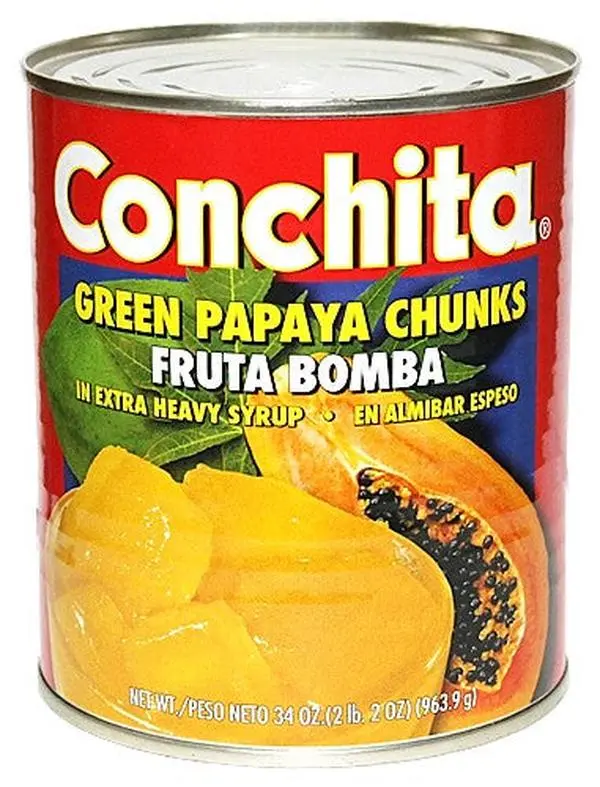 Conchita Fruit Bomba Canned Green Papaya Chunks in Syrup - Dessert Topping, Cream Topping, Sugar-Sweetened Pantry Food, 34 oz