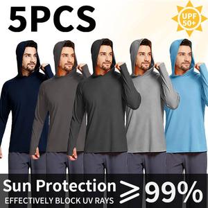 HOMUG Men's 5-Pack UPF50+ Long Sleeve Sun Protection Shirt, Lightweight Quick-Dry Sports Top, UV Protection Hooded Sun Jacket, Perfect for Spring and Summer Wear Athletic Workout Clothing