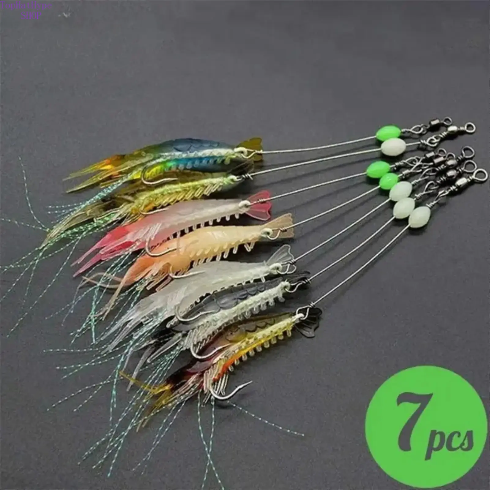 7-Piece Luminous Bait Accessory Set, Realistic Soft Plastic Shrimp, Durable Outdoor Saltwater Lures with Sharp Hooks, Fishing, Set Bundle, Glow-In-Dark, 7Pcs, Real Shrimp Shape, Durable Outdoor Accessory