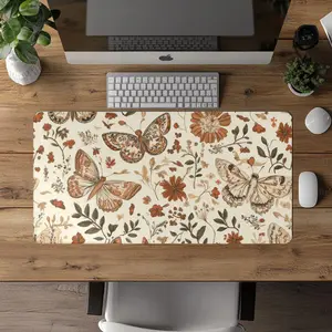 Butterfly Cottagecore Desk Mat, Botanical Desk Decor, Garden Desk Pad, Cottagecore Wildflowers, Gaming Mouse Pad, Dark Academia Desk Pad