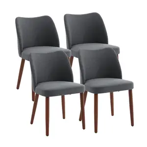 Garvee Linen Dining Chairs Set of 4 Upholstered Fabric Dining Chair with Wood Legs, Wing Backrest, Wooden Kitchen Chairs with Thick Cushions, Leveling Feet for Dining Room, Living Room, Dark Grey