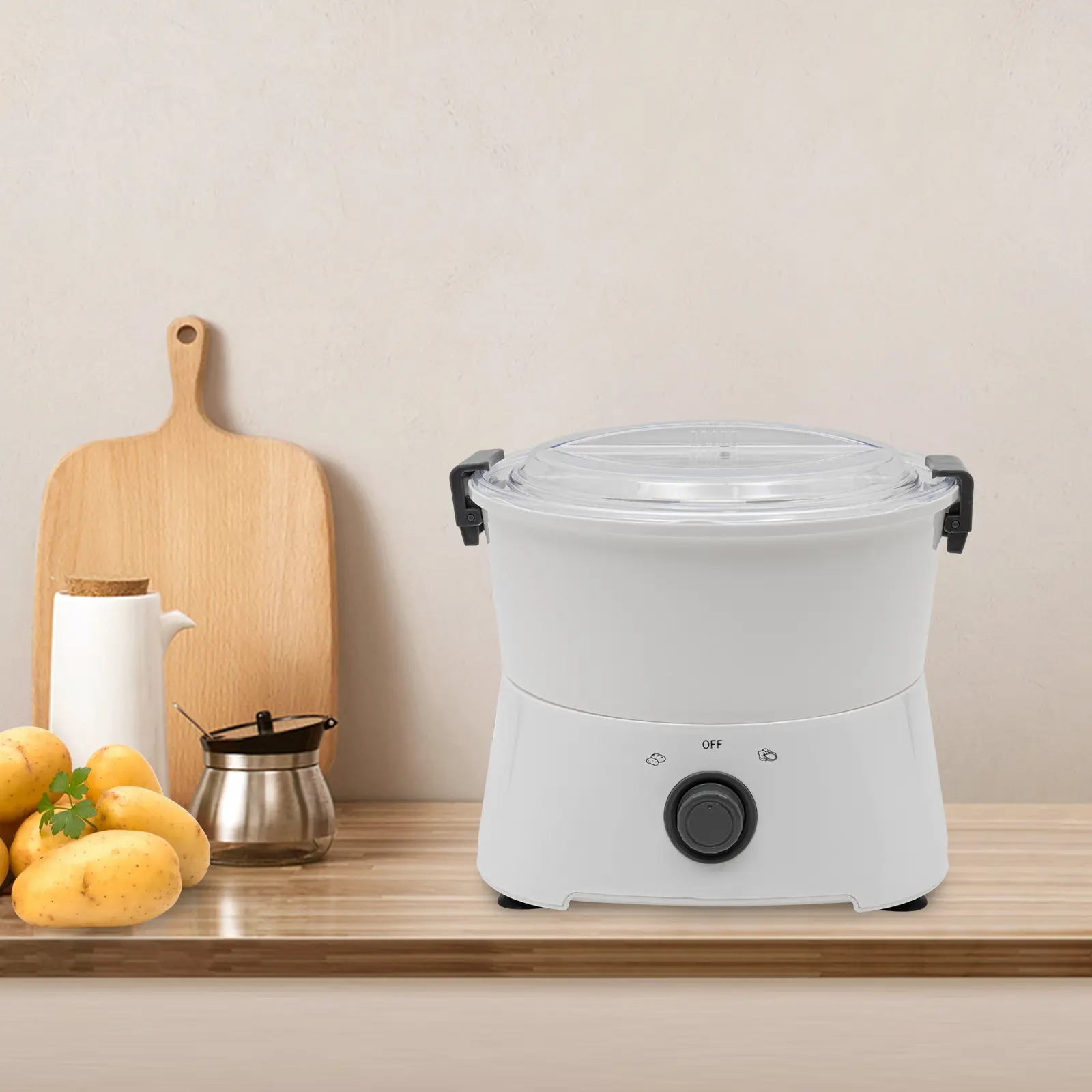 Electric Potato Peeler 85W, White Automatic Vegetable Peeling Machine with Basin Basket for Kitchen Restaurant, US Plug 110-120V