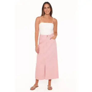 Dana Denim Midi Skirt - Dusty Pink