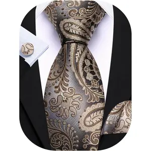 Men Tie Set Paisley Silk Necktie Pocket Square Cufflinks Formal Wedding Business Party