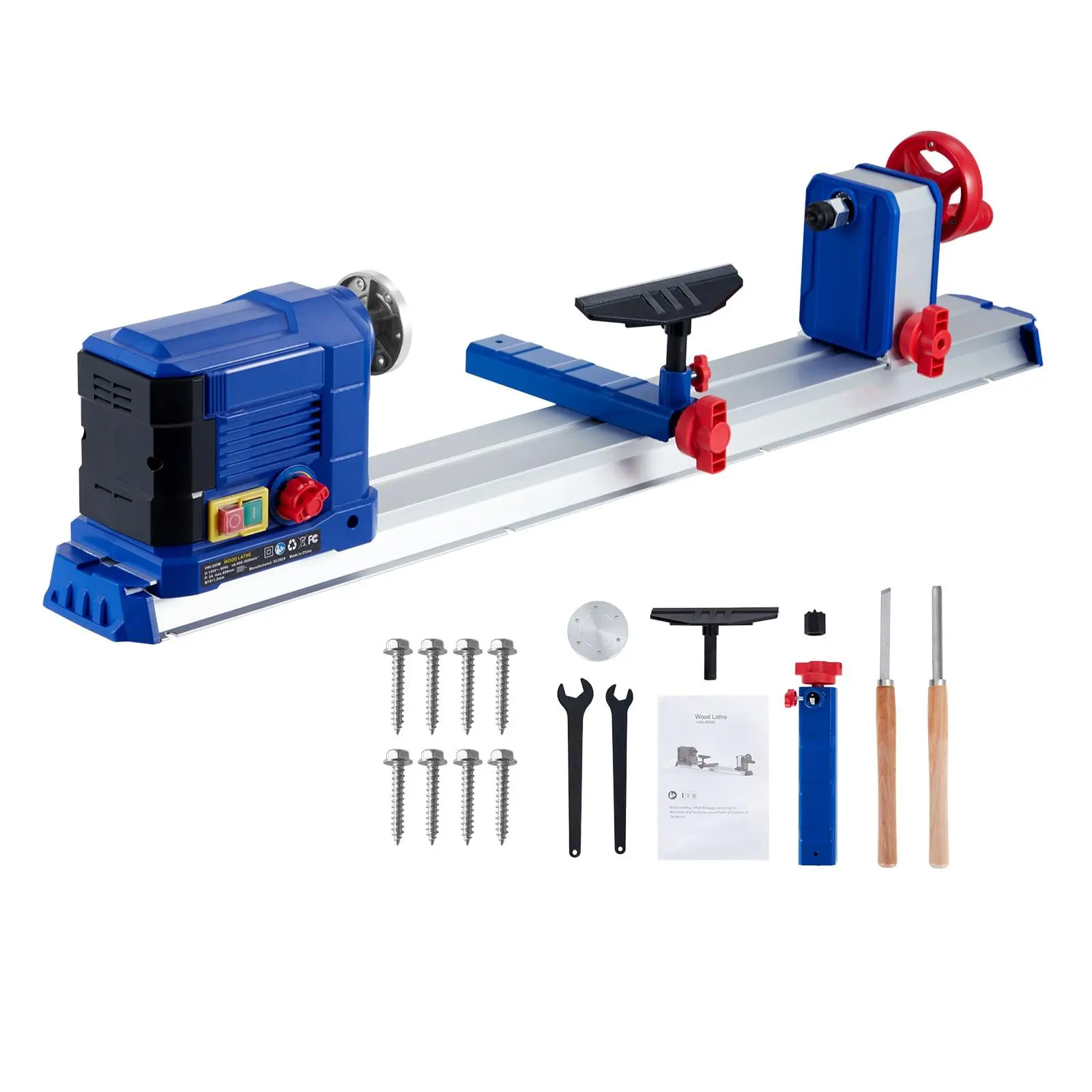 Wood Lathe, 10" x 24" Benchtop Wood Lathe Machine 0.8 HP 600W Infinitely Variable Speed 800-3000 RPM, Wood Turning Lathe Machine with Wrench & 2 Chisels for Woodworking, Woodturning