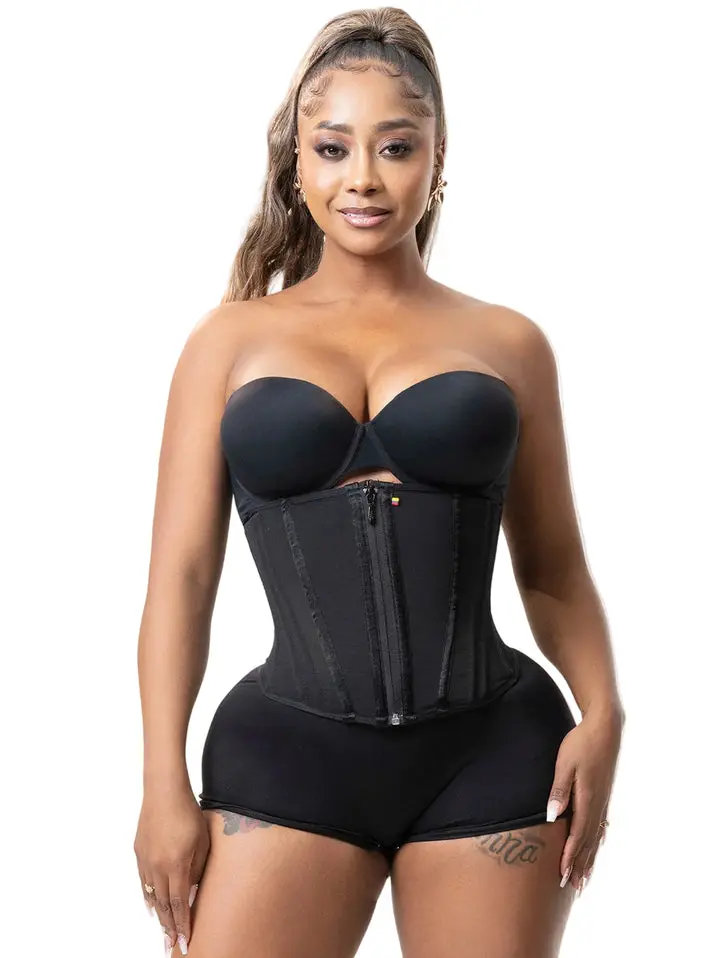 Women's Basic High Compression Stage 4 Post-Op Waist Cincher Shapewear - 15-Steel-Bones Hourglass Trainer, High-Stretch Breathable Fabric, Zip Closure, Dress-Compatible Slimming Top, Check