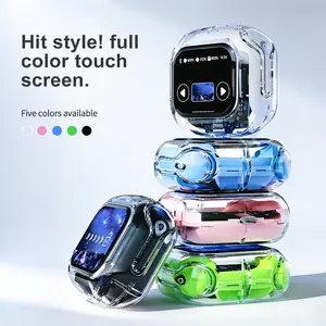 LCD Color Screen Wireless Bluetooth Earphones AirMax Touchscreen Display Transparent Exquisite Design Long Battery Life Noise Cancelling Suitable for Office Sports Studying Voice Calls Built-in Microphone Case