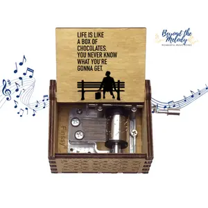 Beyond The Melody "Forrest Gump" Wooden Music Box Hand-Cranked Musical Keepsake for Kids & Travel Lovers Eco-Friendly & Compact Design