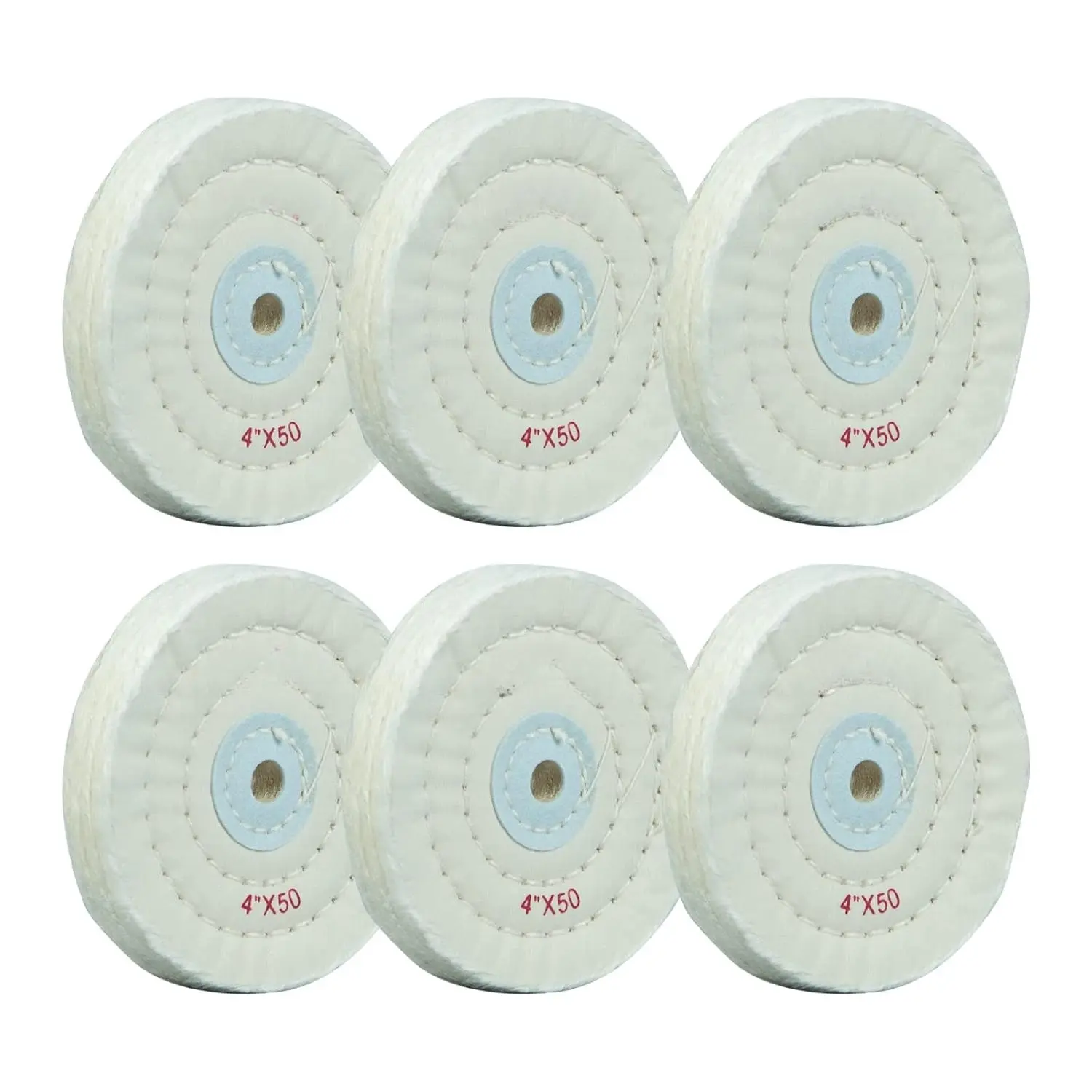 6Pcs 4-Inch (50 Ply) White Cotton Fabric Buffing Wheels with 1/2" Arbor Hole - High-Performance, High-Luster Hardware Polishing Pads for Metal, Jewelry, Stainless Steel Jewelry - Bench Grinder Drills Home Improvement Supplies