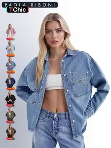 Women's Plain Drop Shoulder Denim Jacket, Casual Outerwear With Pockets For All Seasons