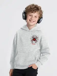 Boys Spring Fall Casual Spider Print Hooded Design Sweatshirt, Long Sleeve Loose Fit Pullover, Comfortable Versatile Top for Kids