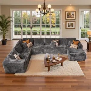 XIZZI 165.8" Cloud Sectional Couch for Living Room Modular Floor Sofa with Plush Corduroy Deep Seat Chaise Lounge DIY Configurable No Assembly Required atmosphere  cozy  couch