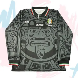 1998 World Cup Mexico National Team Third Away Kit Black Long Sleeve Retro Soccer Jersey Breathable