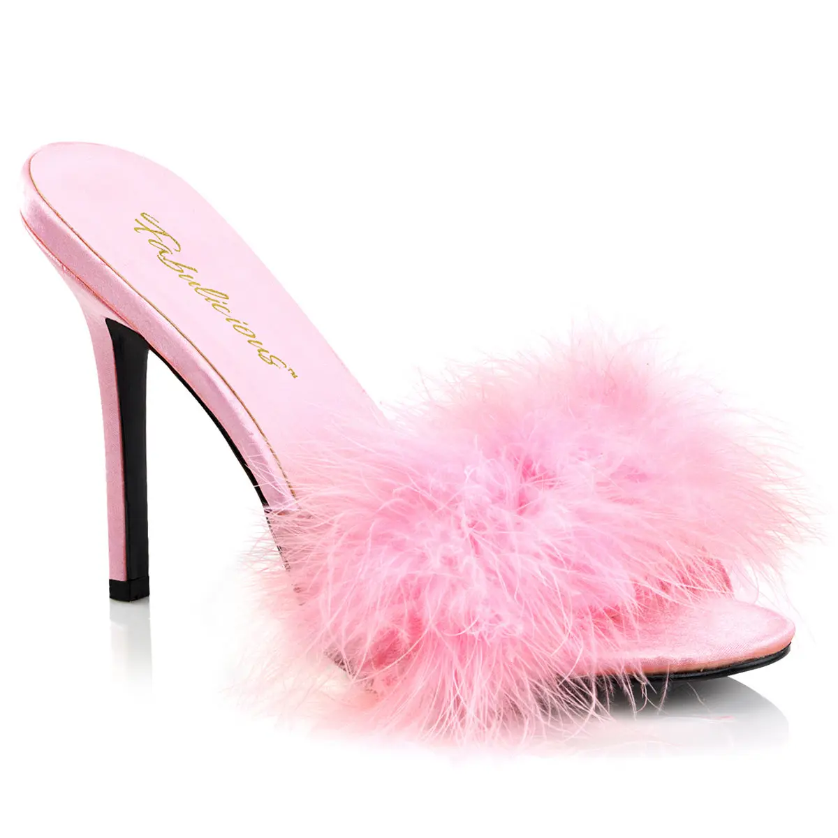 Women's High Heel Footwear - Glamorous Marabou Fur Soft Slip-On Mule Shoes with 4" Comfortable Stiletto Heel