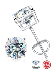 925 Sterling Silver Synthetic Moissanite Solitaire Earrings, Elegant Jewelry for Women & Girls, Trendy All-match & Exquisite High Quality Earrings for Birthday Gift