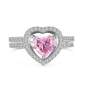 Pink Heart Ring set 925 Sterling Silver