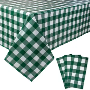 3 packs green and white checkered tablecloths 54 x 108 inches disposable plastic gingham tablecovers waterproof rectangle picnic party table covers for birthday party supplies christmas