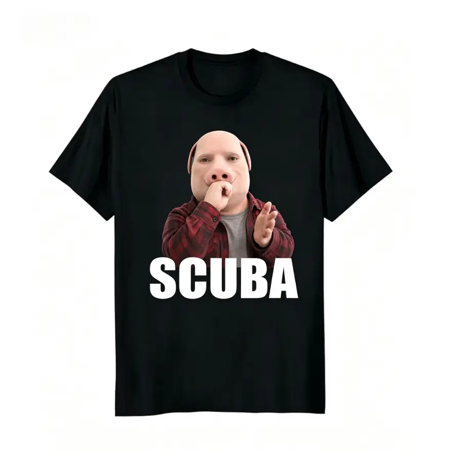 Women's Casual Cotton Round Neck Short Sleeve T-Shirt - Funny Scuba Dance Meme John Pork BrainRot Text Print Top, Hand Wash Only