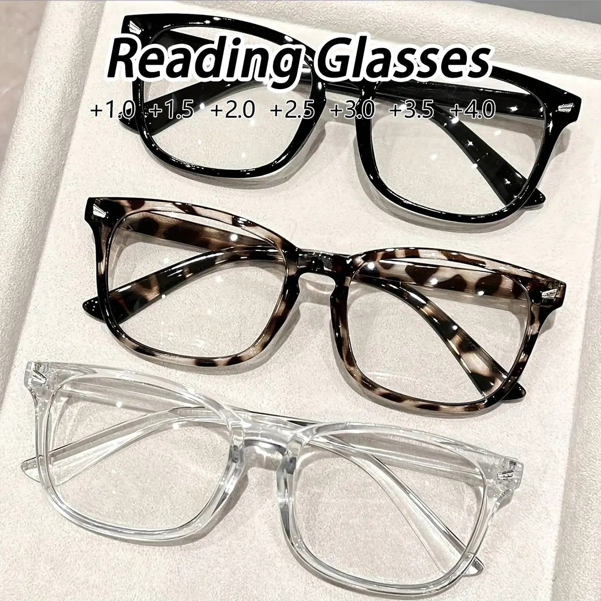 Women's Plastic Cat Eye Reading Eyeglasses, Reading Eyewear, Lightweight Durable Glasses, +1.0-4.0 Magnification, Clear Vision, Fashionable Square Frame, Suitable for Computers & Daily Use