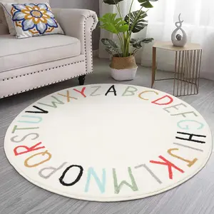 Creative English Alphabet Pattern Round Rug, Non-slip Soft Floor Mat, Decorative Carpet for Home Living Room Bedroom, Home Decor Rugs, Decorative Area Rug